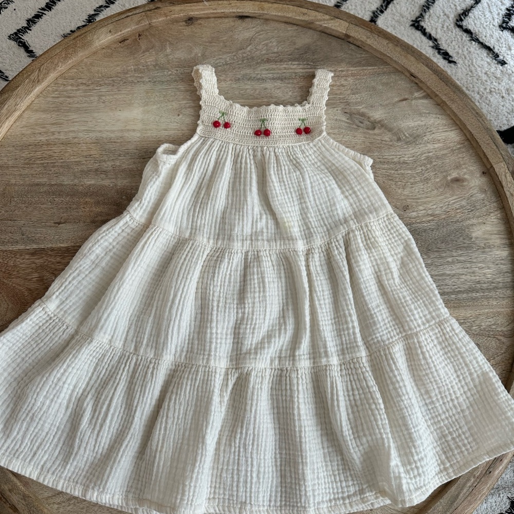 Wildwawa Gauze Dress Size 3-4T Charming White Kids Dress with Red Accents